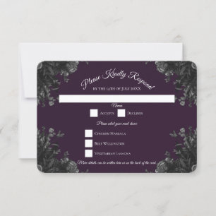 Lila schwarz-graue Rose Gothic Wedding RSVP Antwor Einladung