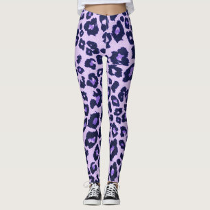 Lila Schwarz-Leopard-Schrift Leggings