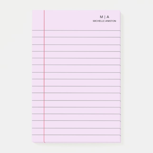 Lila Schwarz-Linse-Notebook-Monogramm Post-it Klebezettel (Vorderseite)