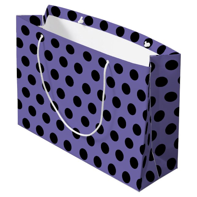 Lila & schwarz Mittelpolka Dot Party Große Geschenktüte (Rückseite Schrägansicht)