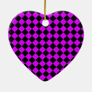 Lila Schwarz Schachbrett Diamantmuster Keramik Ornament