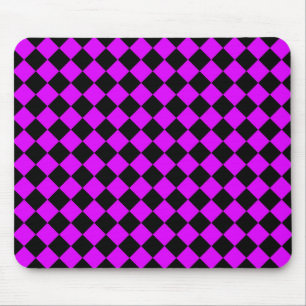 Lila Schwarz Schachbrett Diamantmuster Mousepad