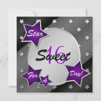 Lila, schwarz, Silberstars Sweet 16 Einladung