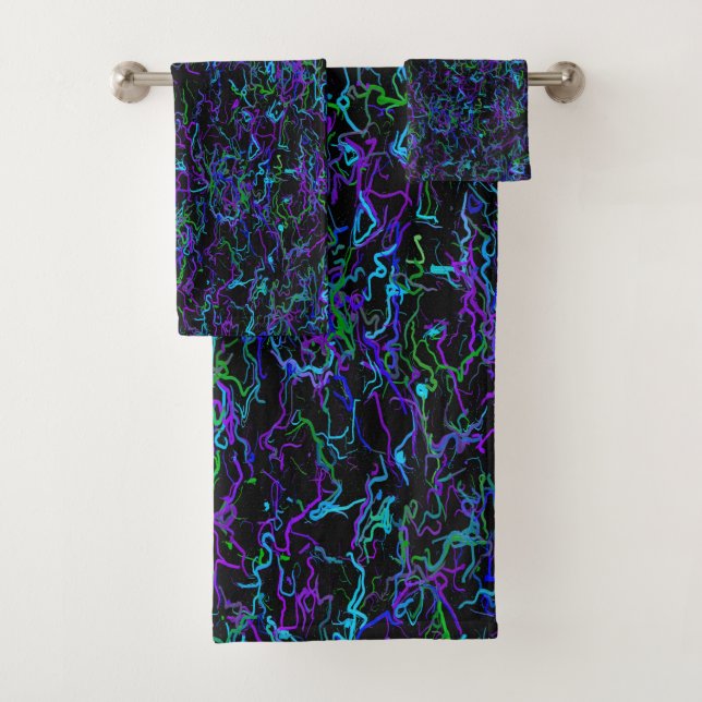 Lila, schwarz und blau Abstrakt Badhandtuch Set (Insitu)