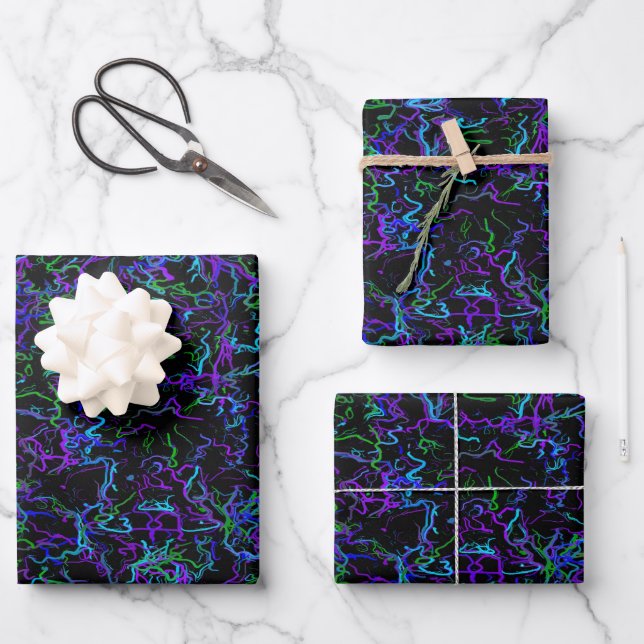 Lila, schwarz und blau Abstrakt Geschenkpapier Set (Vorderseite)