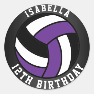 Lila, schwarz und weiß Volleyball Geburtstag Runder Aufkleber