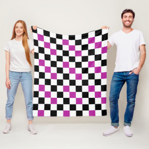 Lila Schwarz Weiß Kariertes Musterdesign Fleecedecke