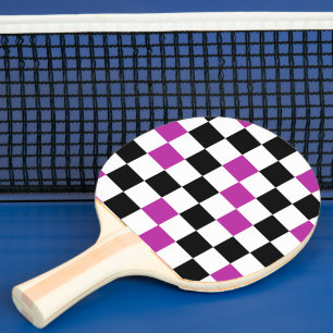 Lila Schwarz Weiß kariertes Musterdesign  Tischtennis Schläger