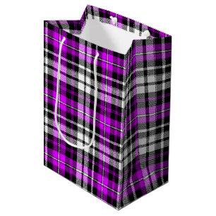 Lila Schwarz Weiß Kariertes Tartan Muster Design  Mittlere Geschenktüte