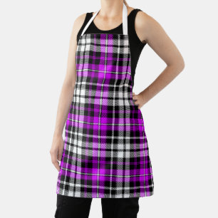 Lila Schwarz Weiß Kariertes Tartan Muster Design  Schürze