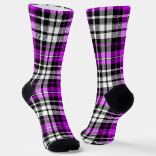 Lila Schwarz Weiß Kariertes Tartan Muster Design Socken