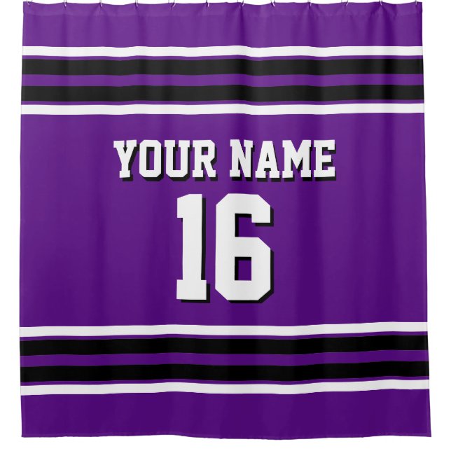Lila Schwarz-weiß Stripes Sports Jersey Duschvorhang (Vorderseite)