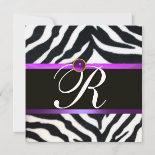 LILA SCHWARZ WEISS ZEBRAFELL MONOGRAMM, Amethyst Einladung