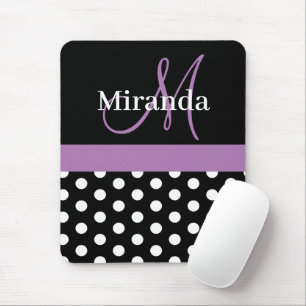 Lila Schwarz-weiße Polka Dot Monogram Maus Pad Mousepad