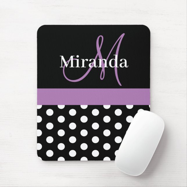 Lila Schwarz-weiße Polka Dot Monogram Maus Pad Mousepad (Mit Mouse)