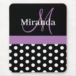Lila Schwarz-weiße Polka Dot Monogram Maus Pad Mousepad
