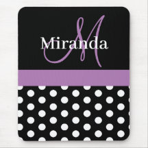 Lila Schwarz-weiße Polka Dot Monogram Maus Pad