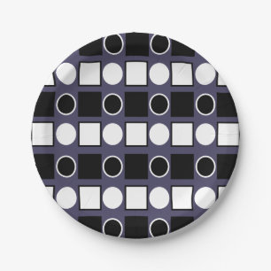 Lila Schwarz Weiße Quadrat Kreis Geometrisch Pappteller