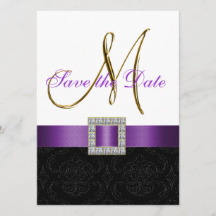 Lila Schwarz-weißer Damast Save the Date