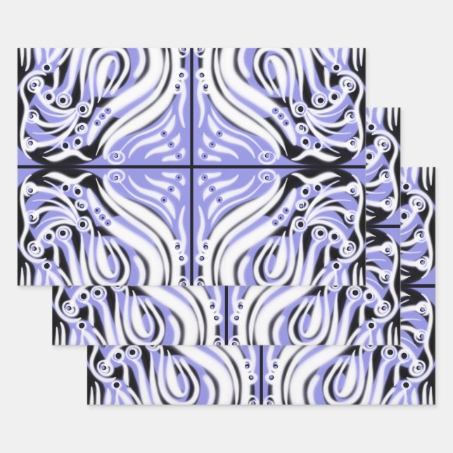 Lila Schwarz-weißes Curry-Abstraktes Muster Geschenkpapier Set (Set)