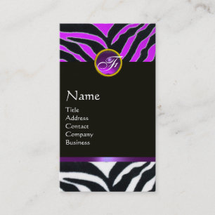 LILA SCHWARZ-WEISSES ZEBRA-FUR-MONOGRAMM VISITENKARTE