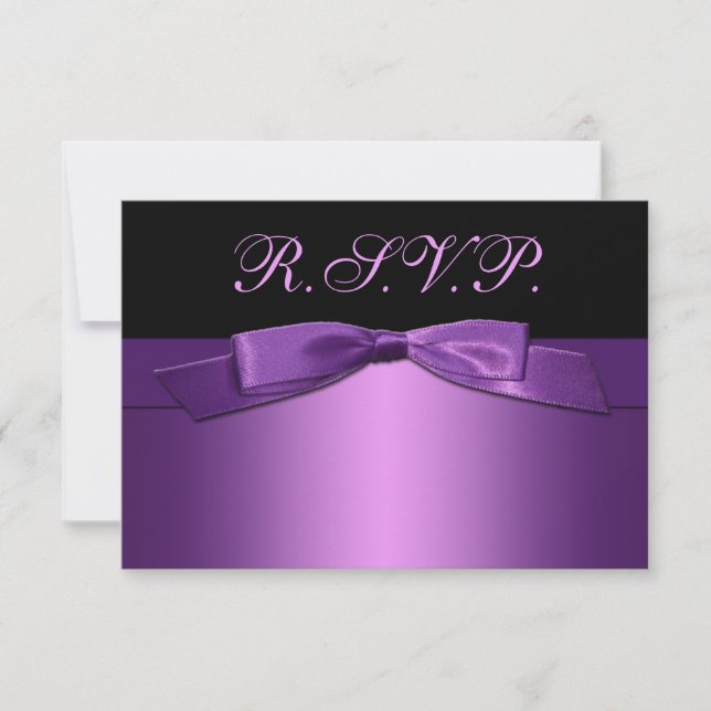 LILA, schwarze Antwortkarte mit DRUCKRIBON RSVP Karte (Vorderseite)