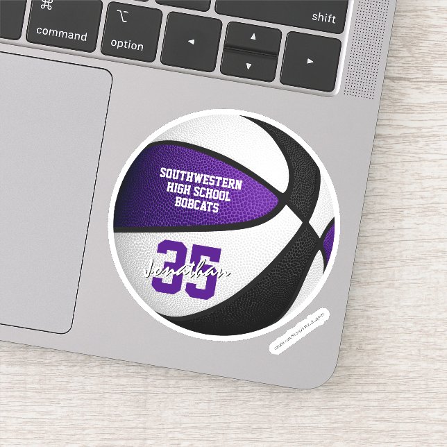 Lila schwarze Basketballmannschaft färbt Geschenke Aufkleber (Detail)