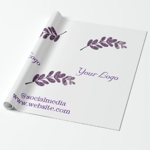 lila schwarze Blätter mit Logo Geschenkpapier