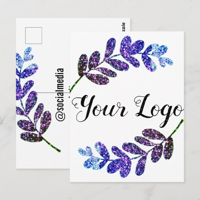 lila  schwarze Blätter mit Logo Postkarte (Vorne/Hinten)