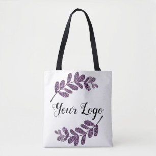 lila schwarze Blätter mit Logo Tasche