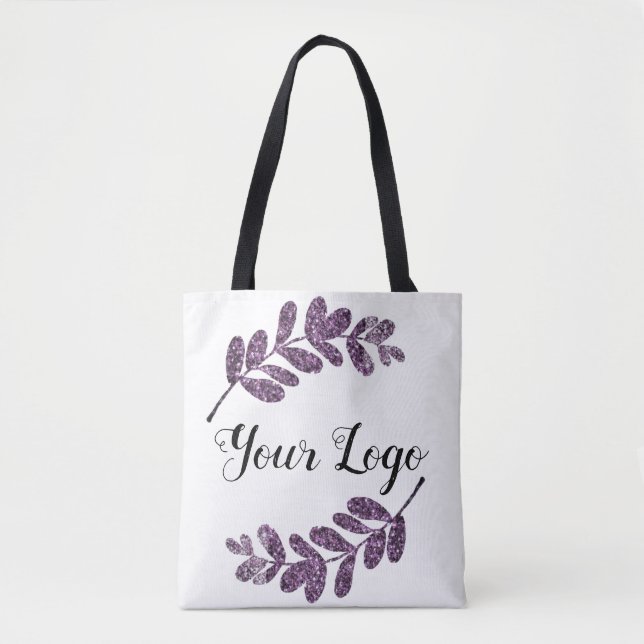 lila  schwarze Blätter mit Logo Tasche (Vorderseite)