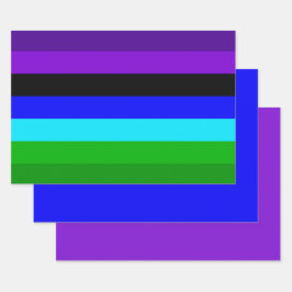Lila, schwarze, blaue und grüne Streifen Geschenkpapier Set