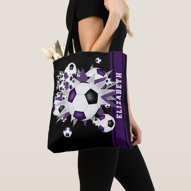 Lila schwarze Fußballbälle stern athleten Fanname Tasche (Von Nahem)