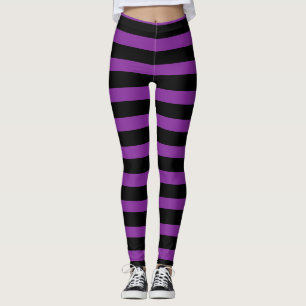 Lila schwarze gestreifte Hexe Halloween Legging Leggings