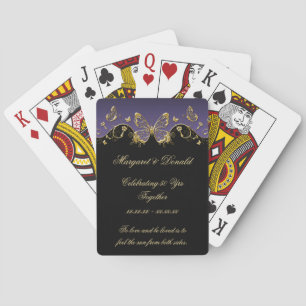 Lila Schwarze Gold Schmetterlinge 50. Hochzeit Spielkarten