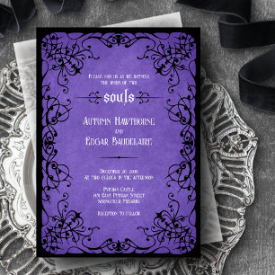Lila-schwarze gothische Hochzeit Einladung