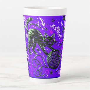 Lila Schwarze Katze Latte Milchtasse