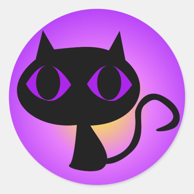 Lila schwarze Kitty Runder Aufkleber (Vorderseite)