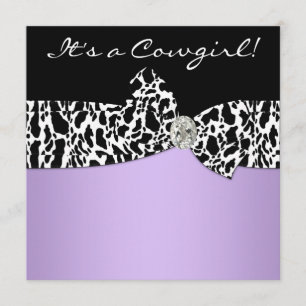 Lila Schwarze Kuh Print Cowgirl Babydusche Einladung