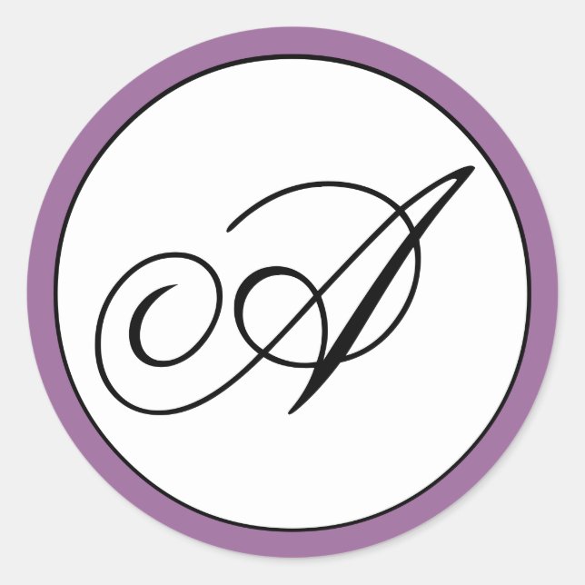 Lila-Schwarze Monogramm-Anfangshochzeit Runder Aufkleber (Vorderseite)