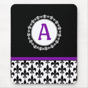 Lila Schwarze Monogramm-Lilie Mousepad