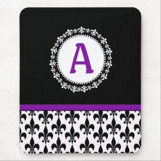 Lila Schwarze Monogramm-Lilie Mousepad