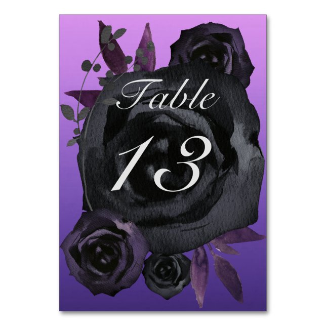 Lila Schwarze Rose Goth Wedding Tischnummer (Vorderseite)
