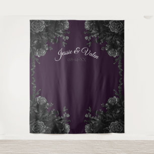 Lila Schwarze Rose Gothic Wedding Foto Hintergrund Wandteppich