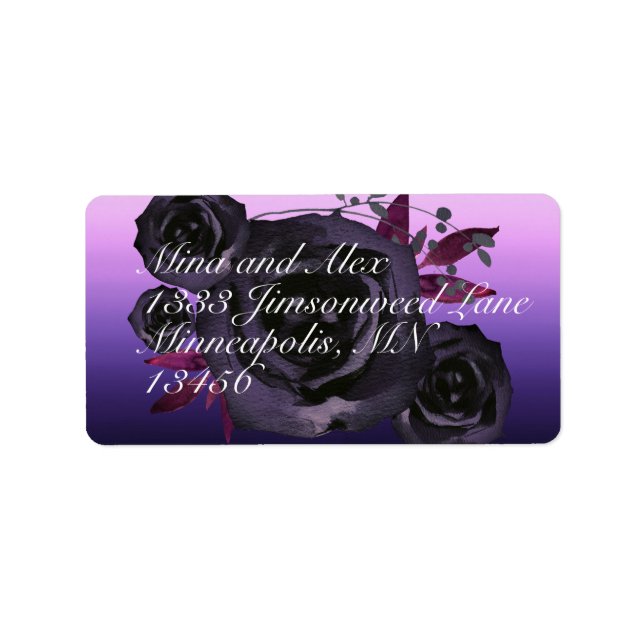 Lila Schwarze Rose Moderne Wasserfarbe Adressaufkleber (Vorne)