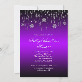 Lila Schwarze Schneeflocken Süß 16 Winterwunderlan Einladung
