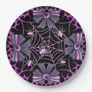 Lila-schwarze Spinnennetz-Schleifen-Halloween Pappteller