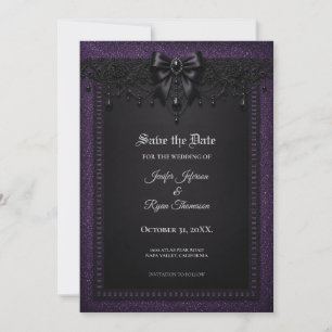 Lila-schwarze Spitzen-Gotische-Save-the-Date-Hochz Einladung