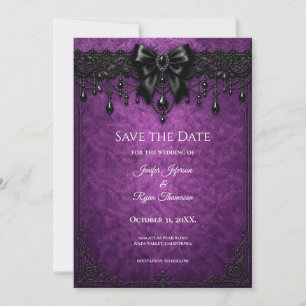 Lila-schwarze Spitzen-Gotische-Save-the-Date-Hochz Einladung