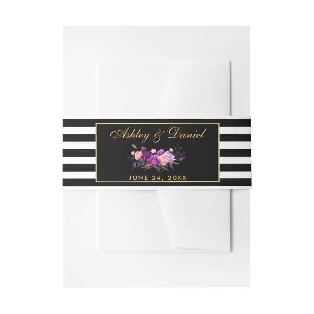 Lila Schwarze Streifen Hochzeit Einladungsbanderole (Vorderseite Beispiel)